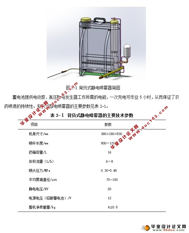 背负式静电喷雾机的设计(农业机械)(含CAD图,SolidWorks三维)
